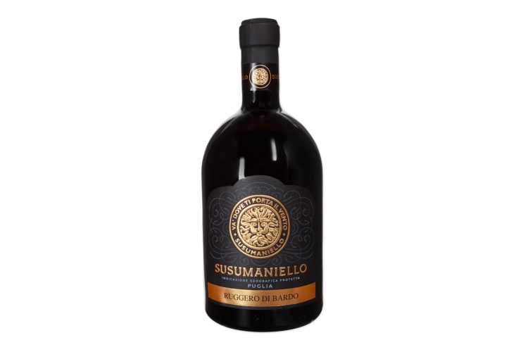 A bottle of Ruggero di Bardo Susumaniello, one of the best Trader Joe's wines