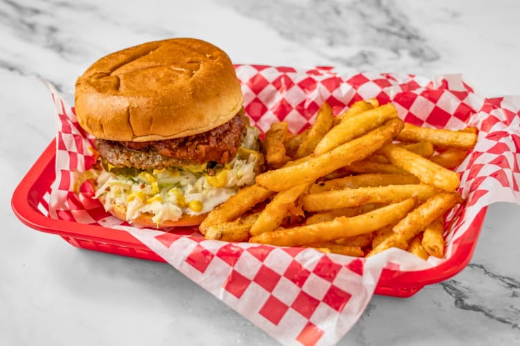 Tobacco Road Burger served with crispy fries
