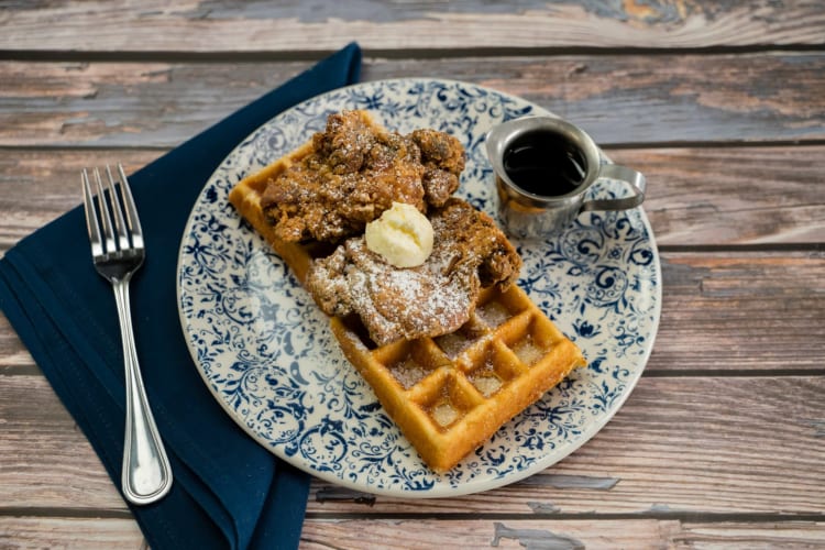 Savor some classic chicken and waffles for breakfast in Omaha
