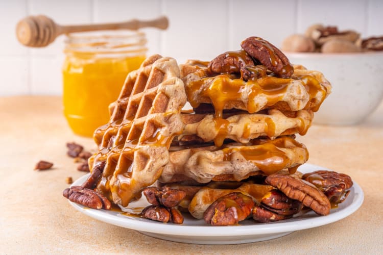 Pecan Maple Syrup Belgian Waffle