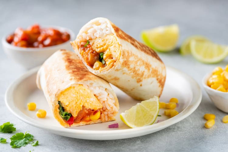 Breakfast burrito wrap with omelette