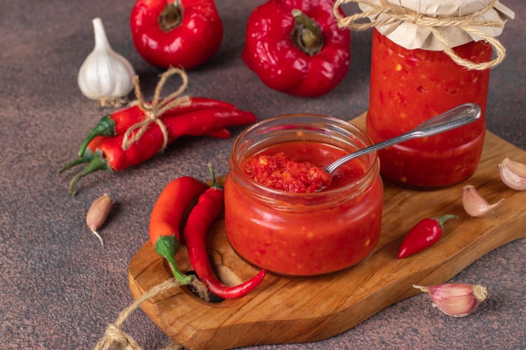 Harissa pepper and harissa paste in a jar