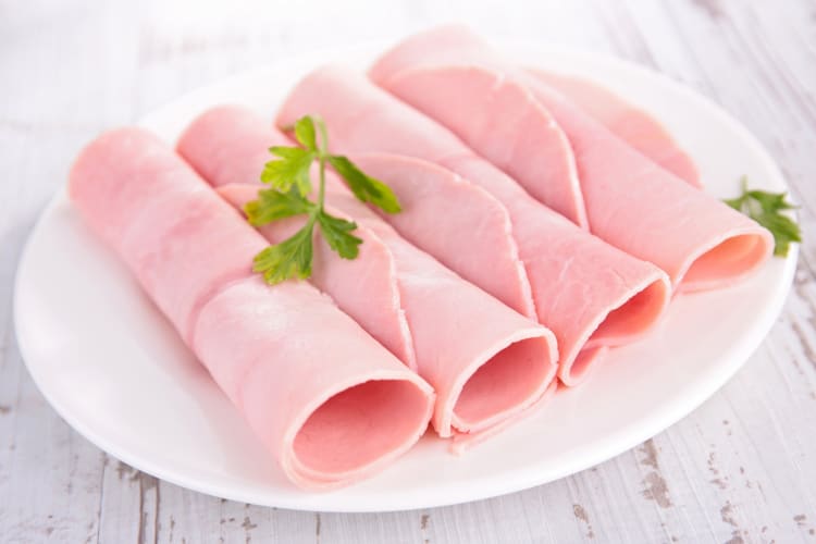 Ham slices on a plate