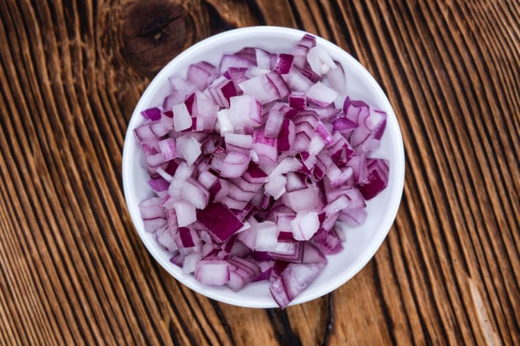 Chopped red onions.