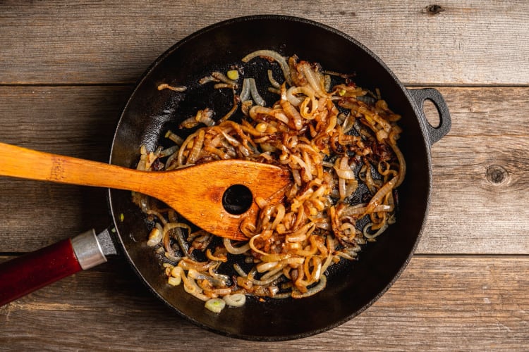 A pan of caramelized onions.