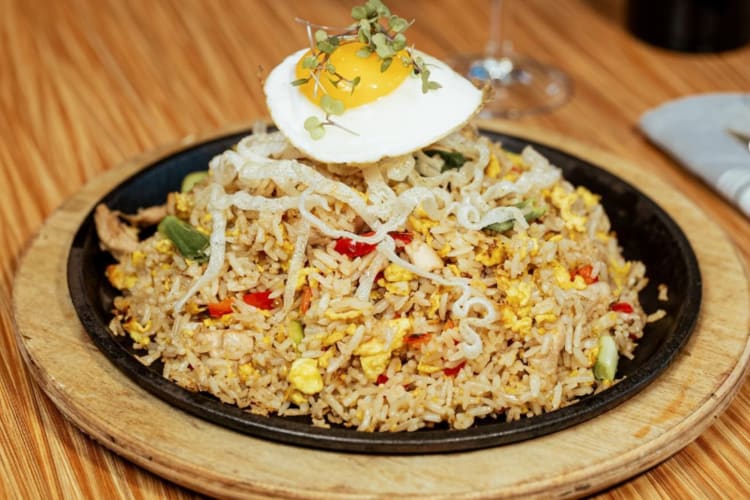 a plate of Peruvian fried rice, arroz chaufa