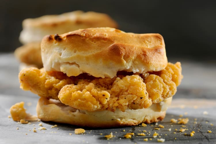 a fried chicken biscuit sandwich for breakfast