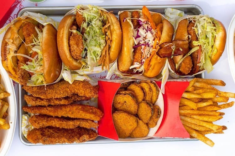 Four chicken sandwiches, tenders and fries from Chicken Guy!