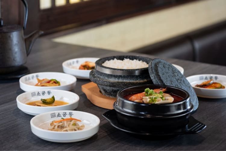 Korean style silken tofu stew served with rice