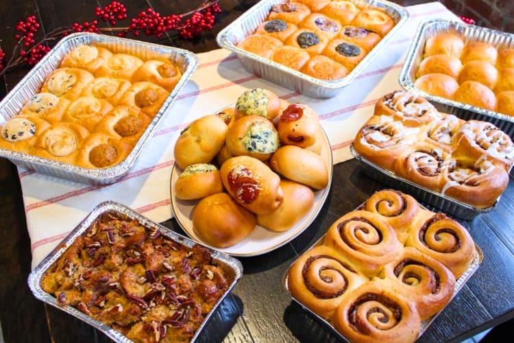 Various kinds of kolaches on a table