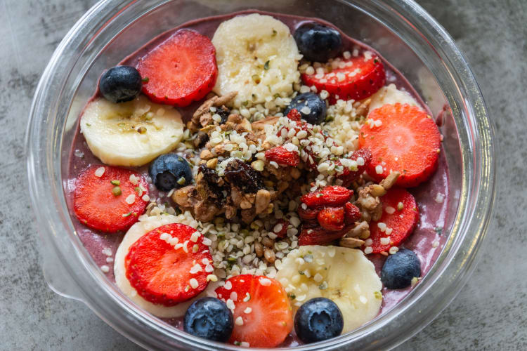 Acai bowl with blueberries, strawberries and banana