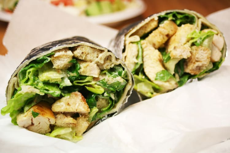 The chicken caesar wrap is a healthy option from the costco food court menu