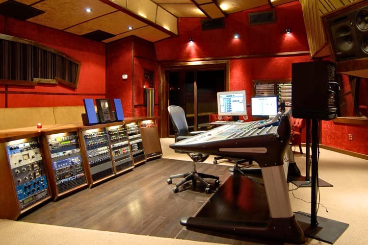 A studio space with recording equipment at 2112 Chicago, a coworking space in Chicago