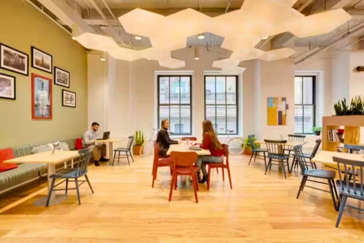 A coworking area with people working.