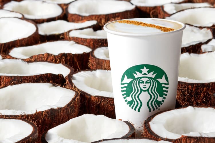 Coconut milk lattes are a popular dairy-free option at Starbucks.