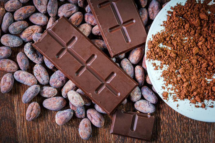 dark chocolate and cocoa beans
