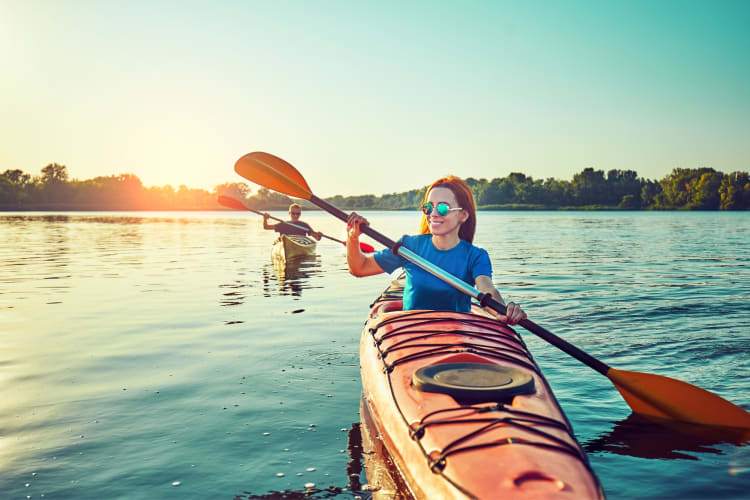 Kayaking on Jordan Lake a wonderful date idea in Raleigh, NC.