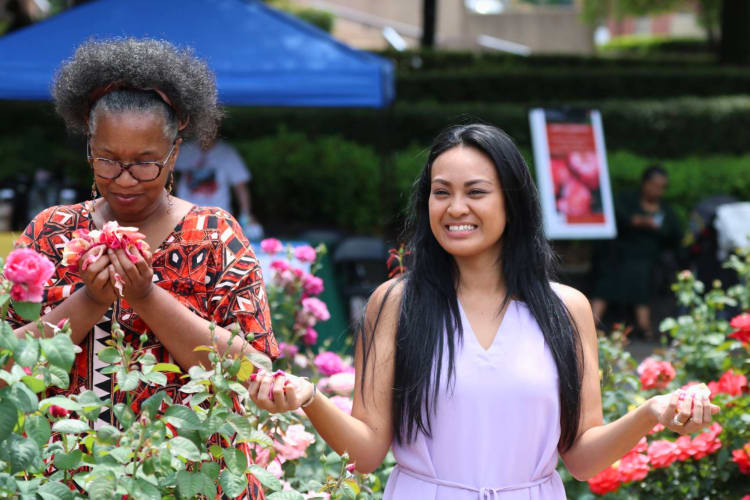 two women at the World Peace Rose Garden