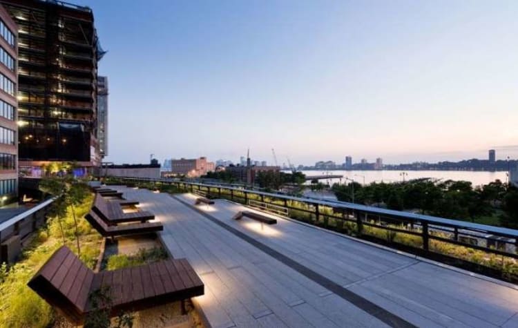 Outdoor benches along a popular walking and viewing spot at The High Line
