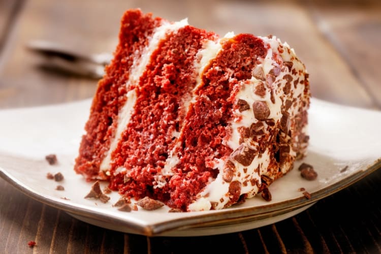 A slice of red velvet cake