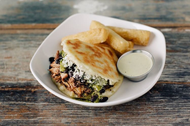 Slow-roasted pork arepa