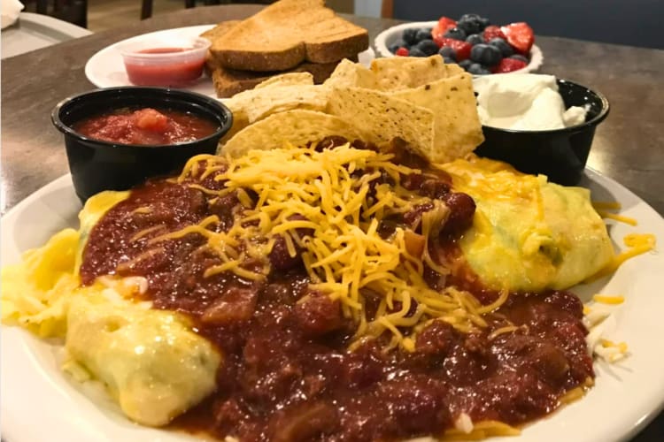 Chili omelet topped with cheese
