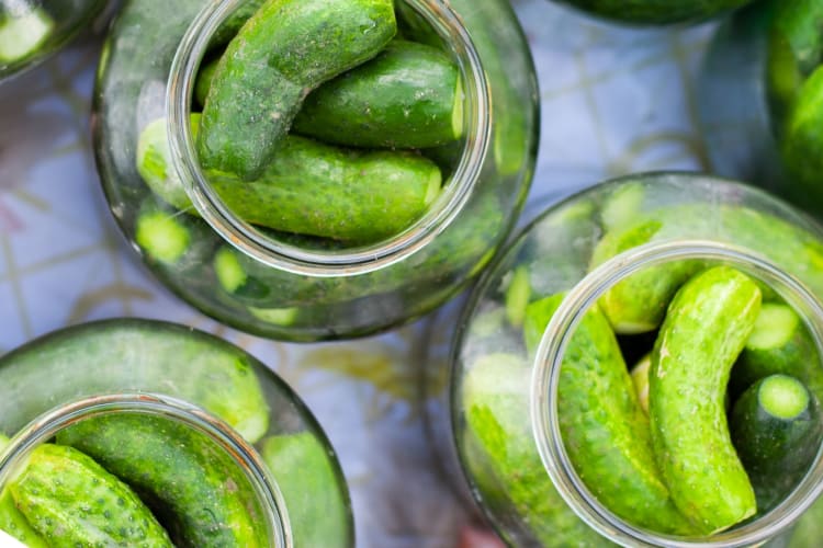 Pickles on opened jars