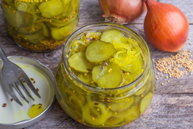 Pickles on a opened jar