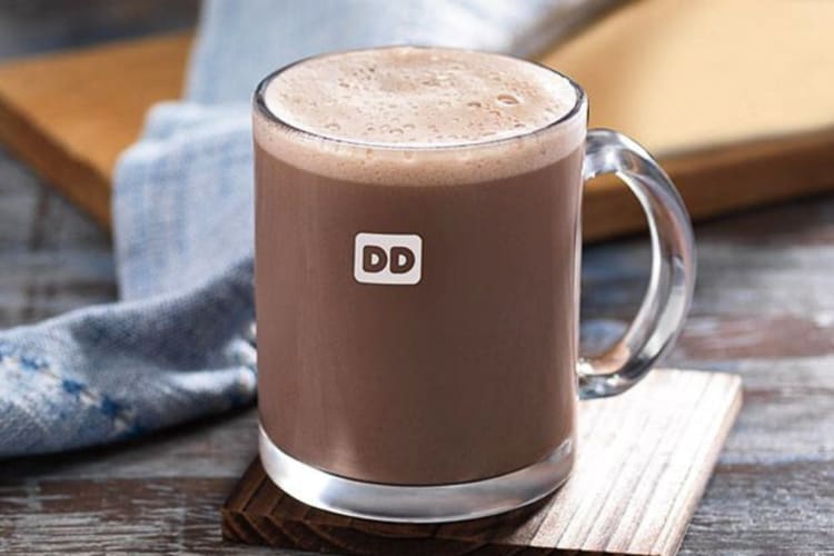 A glass of hot chocolate from Dunkin' Donuts
