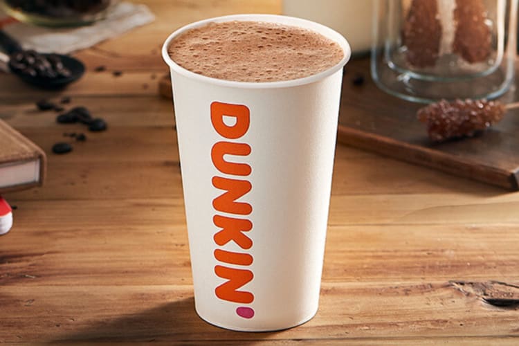 Hot chocolate in a cup from Dunkin' Donuts