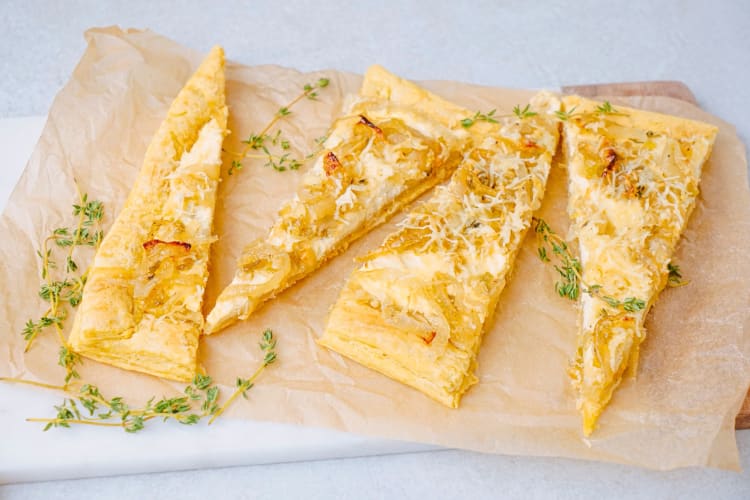 Onion tart is an easy make-ahead Thanksgiving appetizer