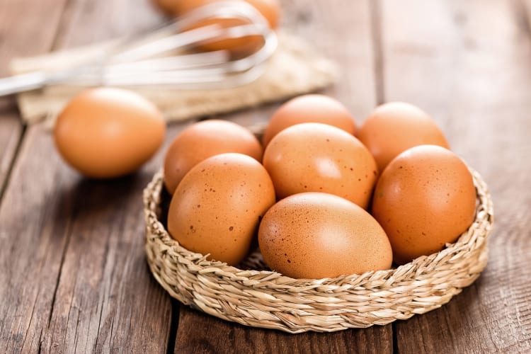 Eggs on a basket