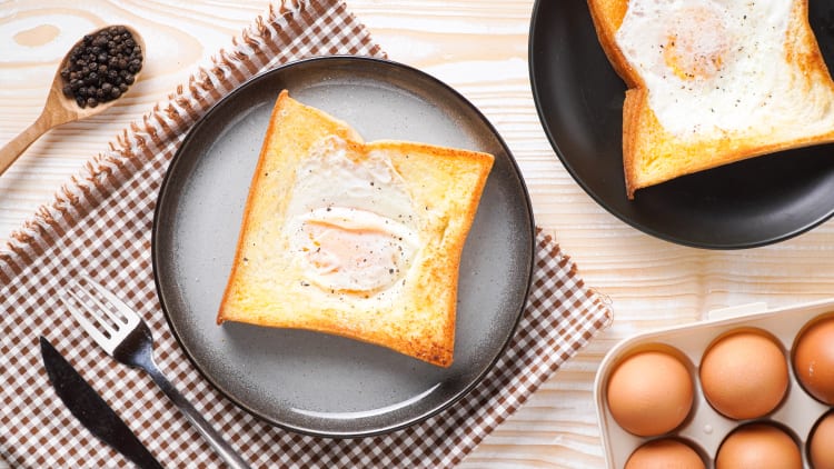 egg in a hole is a simple and satisfying vegetarian breakfast