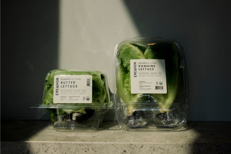 plastic packages of butter lettuce and romaine lettuce from Erewhon