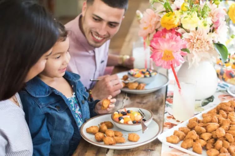 families eating at Chik-fil-A