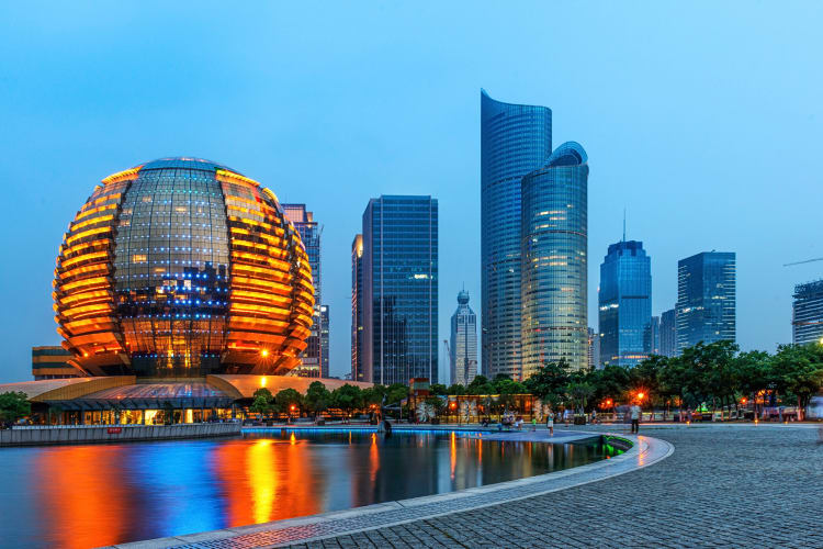 A landscape shot of buildings in Hangzhou, China