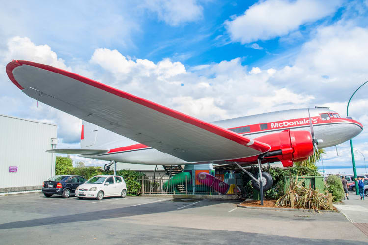 The facade of the plane that's part of the fancy McDonald's in Taupo, New Zealand