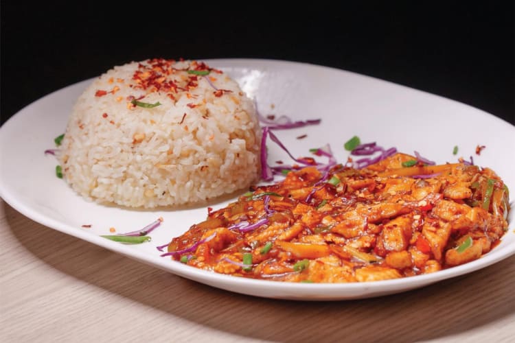 Chili bean tofu with garlic sticky rice