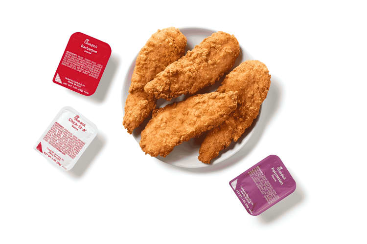 Four chicken tenders and three sauces from Chick-fil-A