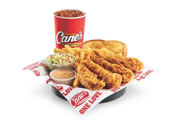 A basket of chicken tenders and other foods from Raising Cane's