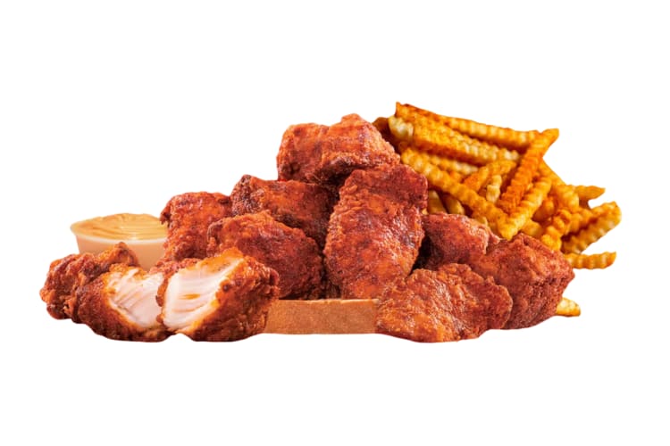 Chicken tenders, fries and sauce from Dave’s Hot Chicken