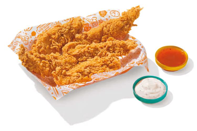 A box of chicken tenders and two sauces from Culver's