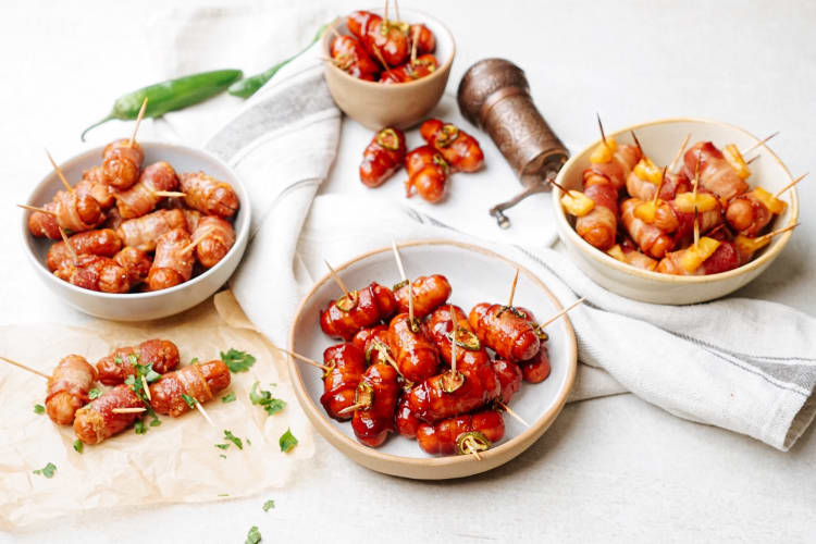 Bacon-wrapped smokies three ways