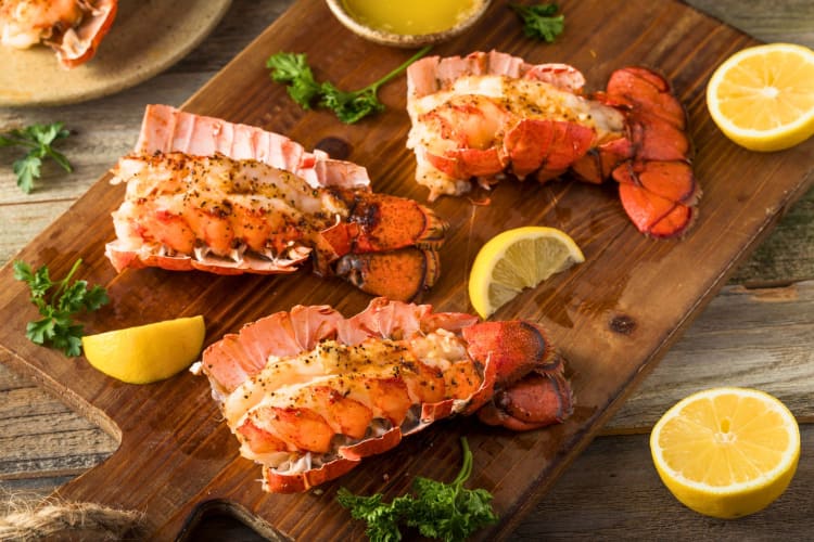 Seasoned baked lobster tails.