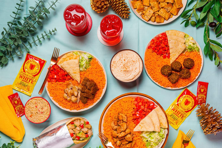Different meals and drinks from The Halal Guys