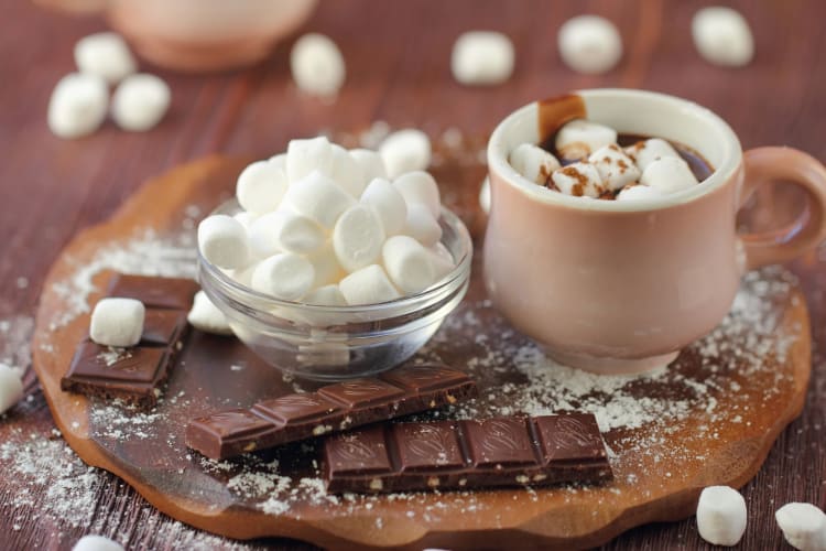 Hot chocolate with marshmallows. 