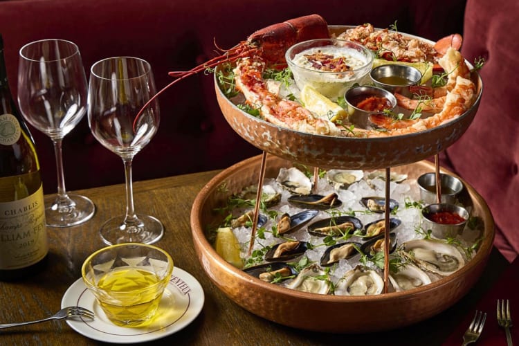 A platter with oysters and lobster from Venteux Brasserie Café & Oyster Bar