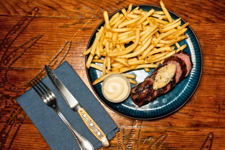 wagyu steak frites served with chimichurri butter