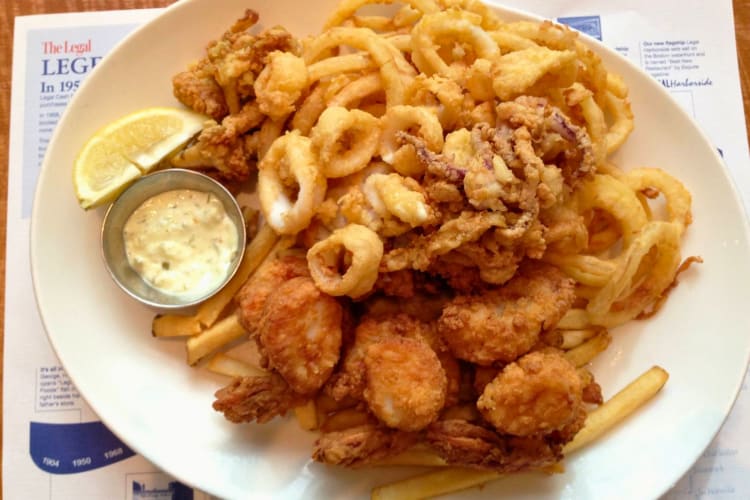 The fried fisherman's platter at a seafood restaurant.