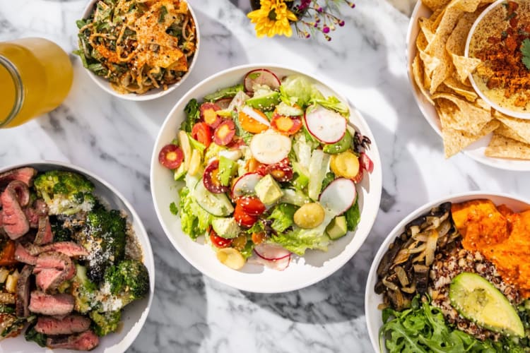 Various meals from Flower Child, a gluten-free restaurant in Las Vegas